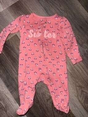 Carter's Pink Floral "Little Sister" Footed One-Piece